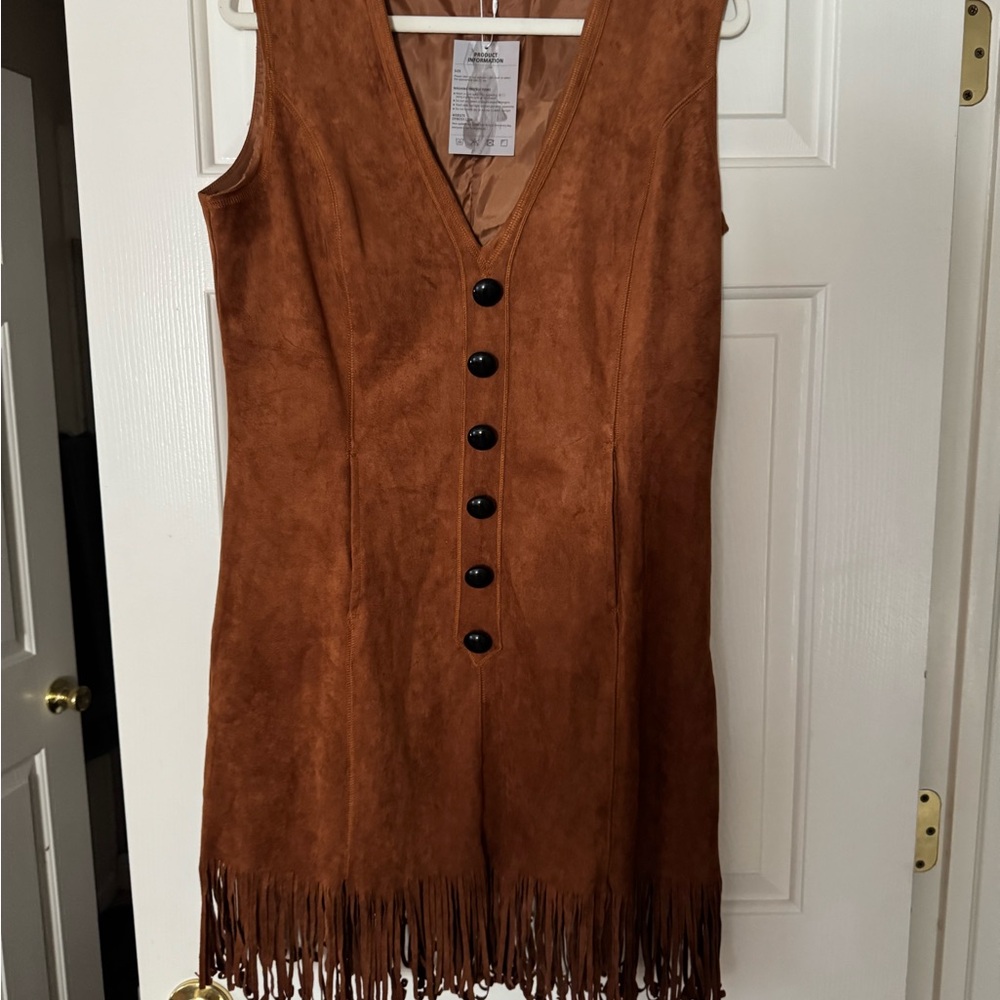 Brown Suede Fringe Mini Dress